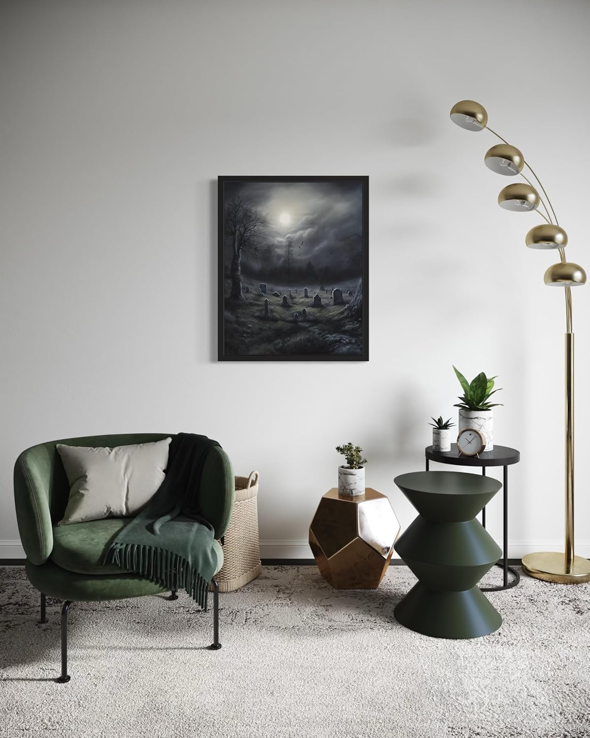 Gothic Graveyard Poster Art Print, Halloween Scary Vintage Wall Art Academia Spooky Painting Decoration for Horror Prints, Posters Bedroom Decor 89 (Gothic Graveyard, 11 x 14 inches, Black Frame)