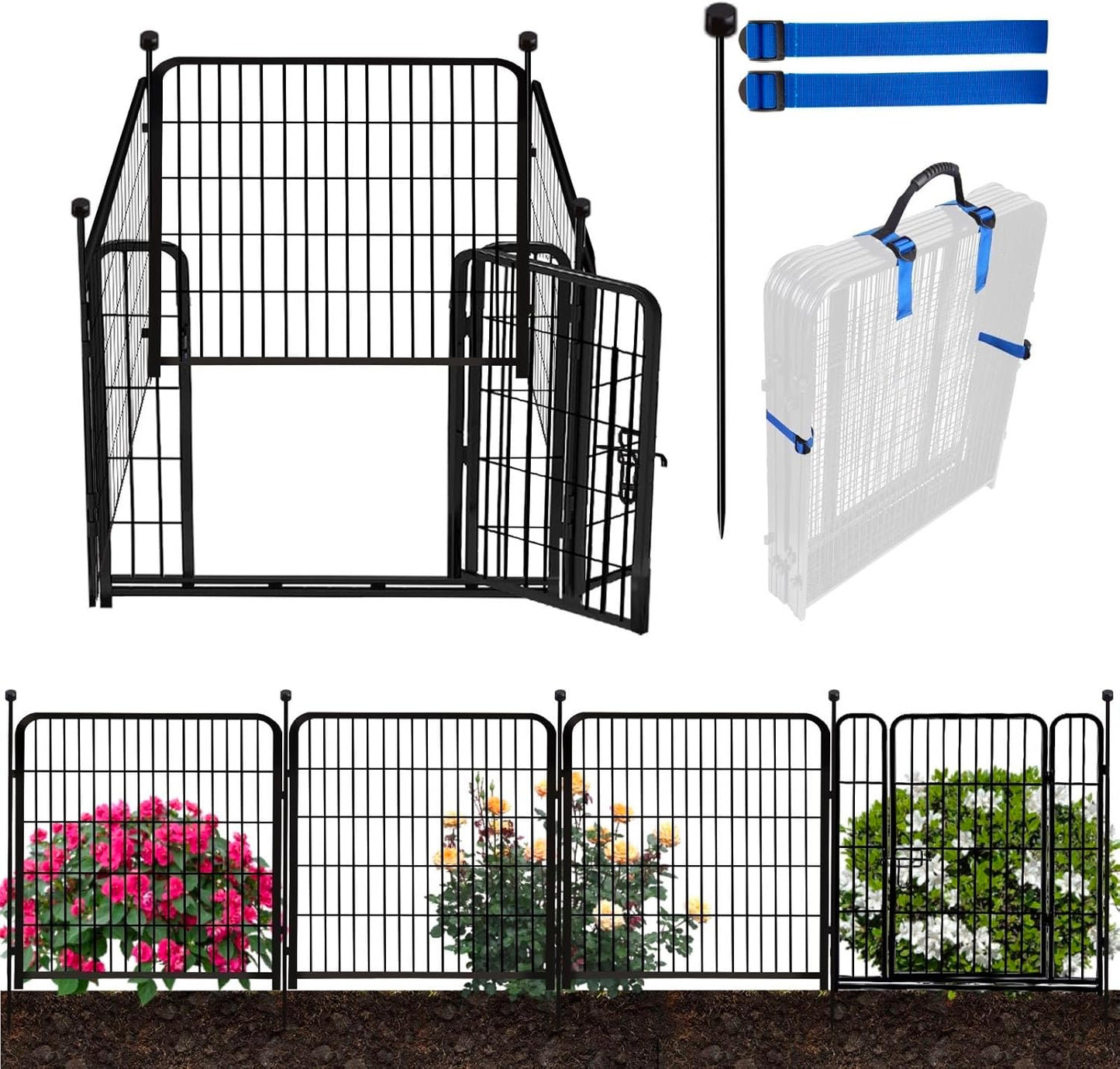 ADAVIN Dog Playpen Indoor 32 inch 4 Panels, Garden Fence with Low Threshold Door, Dog Fences for The Yard, Pet Puppy Playpen for Small and Medium Dogs, Outdoor Dog Fence Dog Pen, Total 8.9 Ft(L)