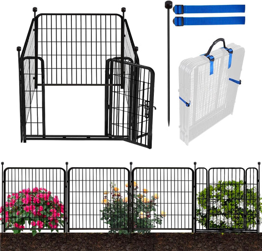 ADAVIN Tall Garden Fence Wide Door Low Threshold, 54 inch High 4 Panels Total 8.8 Ft(L), Black Heavy Duty Metal Outdoor Dog Fence for Yard or Camping, Garden Fencing Animal Barrier