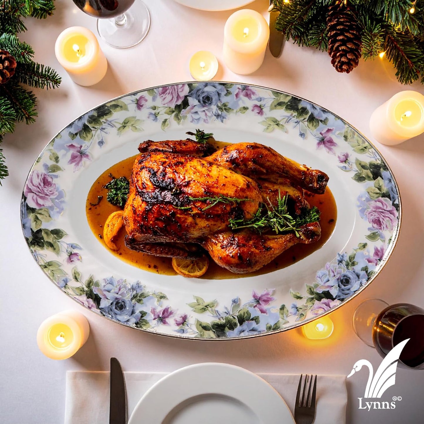 Lynns Paradise Millicent 14-Inch Oval Platter, Set of 2, Purple; Heavy Duty; Chip Resistant; Lead and Cadmium Free; Freezer to Oven Safe up to 500°F