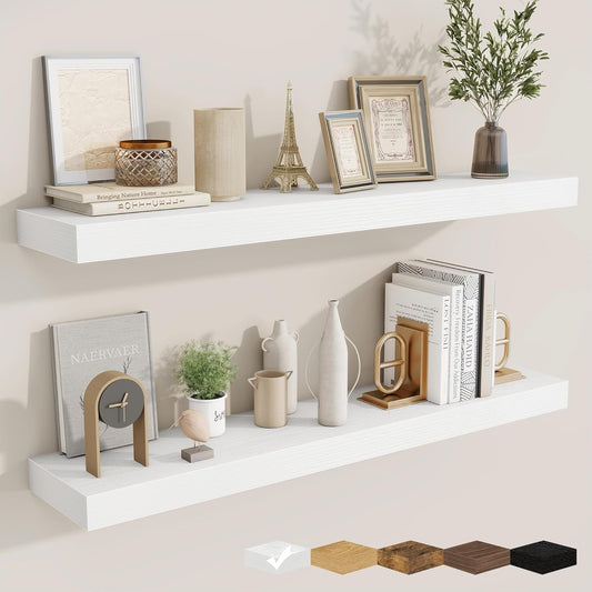 fuqing Floating Shelves for Wall, Bathroom Shelf Wall Mounted for Storage, Shelves with Invisible Bracket for Bedroom, Kitchen, Living Room, Farmhouse Small Book Shelf, 40 Inch Set of 2, White