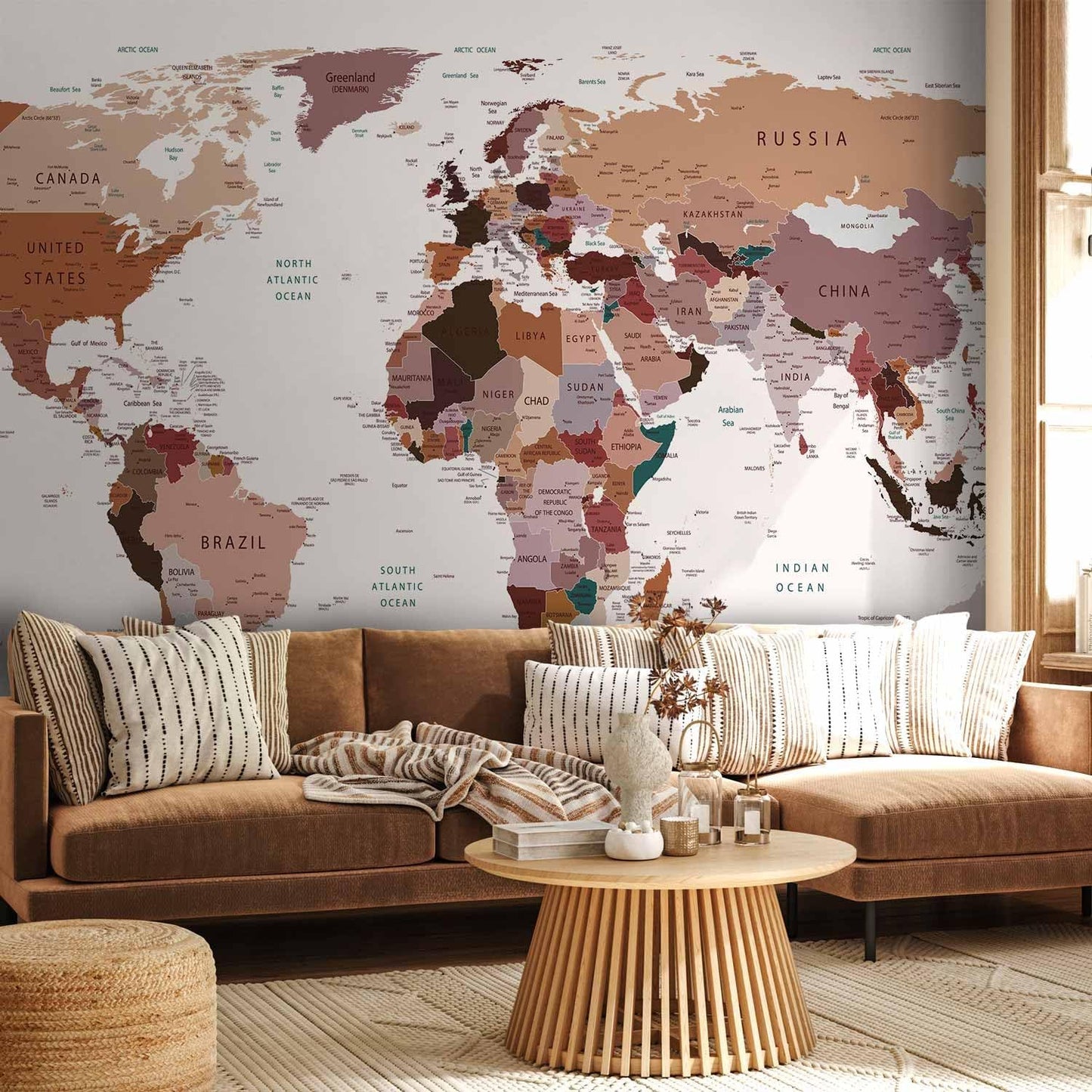 artgeist Premium Wall Mural World Map 177x124 in - XXL Non-Woven Wallpaper Fleece Wall Decor Photo Print Picture Image Design Home Map of The World k-B-0001-a-d