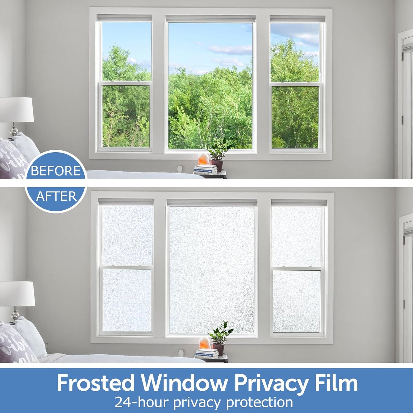 HIDBEA Frosted Window Privacy Film - Non Adhesive Static Cling Glass Stickers Sun UV Blocking Heat Control Door Covering Decals for Home Office, 17.5 x 78.7 Inch