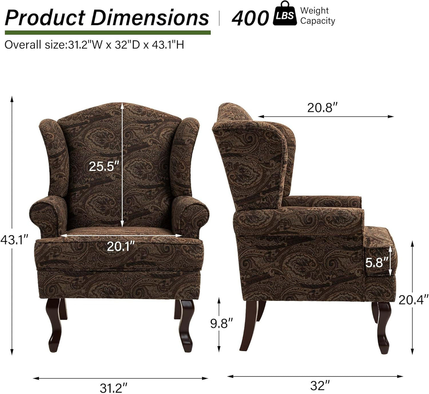 Accent Chair, High Back Upholstered Armchair with High Resilience Sponge & Wood Legs, Mid-Century Modern Comfy Single Sofa Reading Chairs for Living Room, Bedroom (Cranberry, Set of 2)