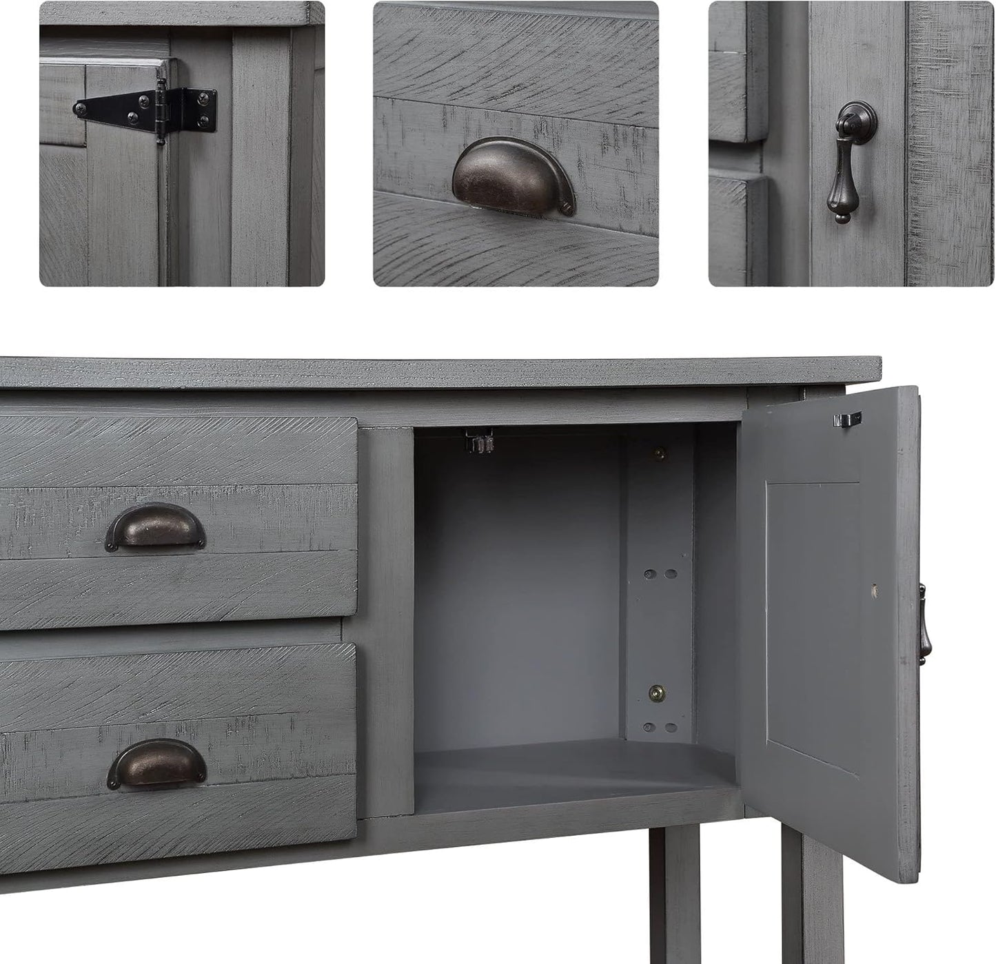 Solid Wood Farmhouse Console Table Sofa Table with Storage Drawers and Shelves for Storage Entry Hallway Foyer Sofa Side Table(48" Gray)