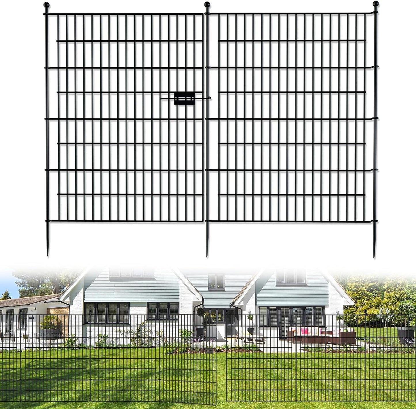 20 Panels No Dig Decorative Outdoor Garden Fence for Yard with Gate, 40 in(H) X 47.2 ft(L) Animal Barrier Fencing Rustproof Metal Wire Panel Border for Dog, Rabbits, and Patio Temporary Ground Stakes