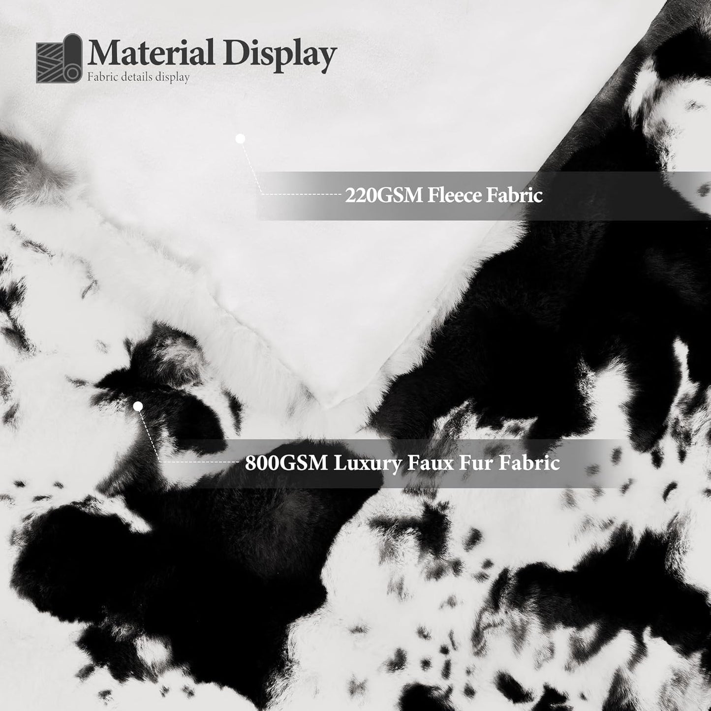 Touchat Cow Print Blanket for Couch, Faux Fur Throw Blanket, Super Heavy Warm Cozy Blankets for Bed Sofa, Bubble Plush Fuzzy Soft Mink Blanket for Living Room Bedroom, Cow Black