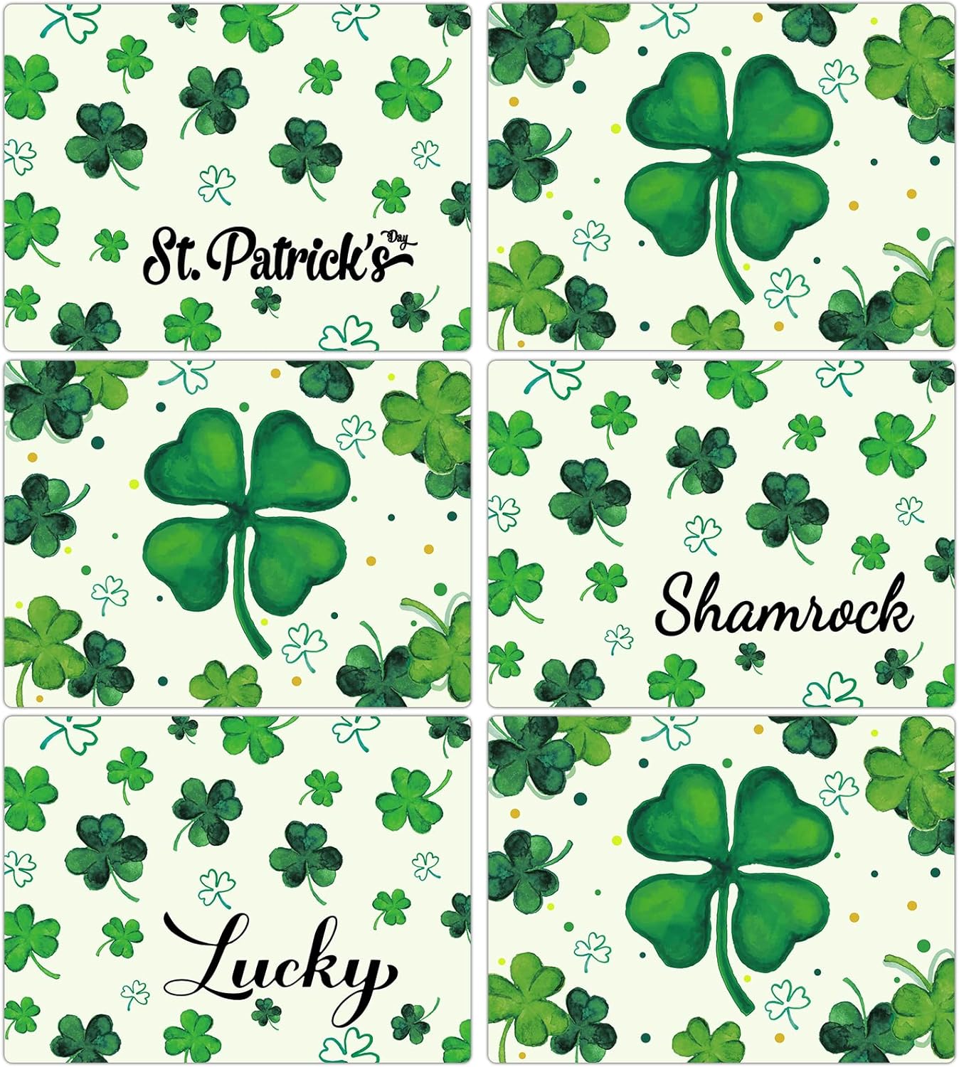 St. Patrick's Day Placemats Set of 6 Reusable Lucky Shamrock Plastic Table Mats Easy Clean Clover Place Mats Wipeable Spring Irish Table Decoration for Indoor Outdoor Party Kitchen Dining