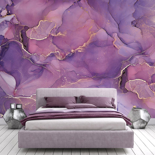 -Purple Marble Fabric Wallpaper Abstract Texture Mural Bedroom 140" x 91" (Not Peel and Stick)