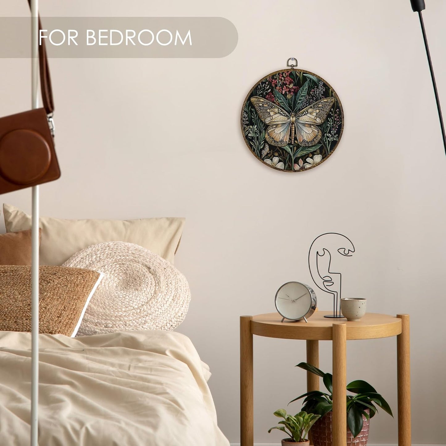 Fewgb Vintage Dark Moody Butterfly Round Wall Art Decor Framed for Bedroom Kitchen, Dark Cottagecore Academia Canvas Wall Art Prints Picture, Gothic Botanical Hanging Room Decor Artwork 10x10