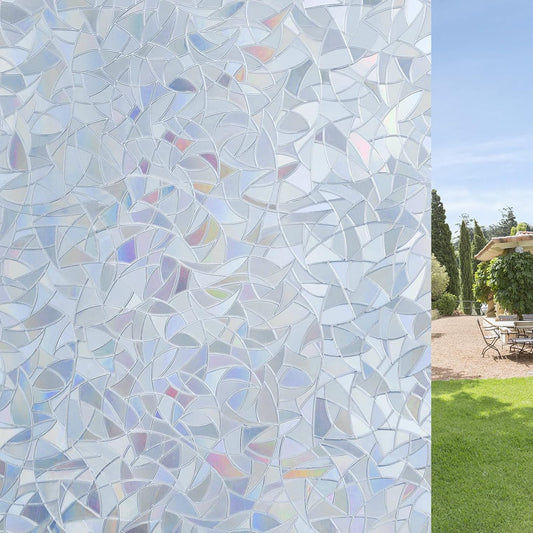 DOWELL One Way Window Film Daytime Privacy, Static Cling Window Tinting Film for Home, Decorative Stained Glass Stickers Heat Control Door Decal Clings, Grayish Silver, 17.5x118.1 inches