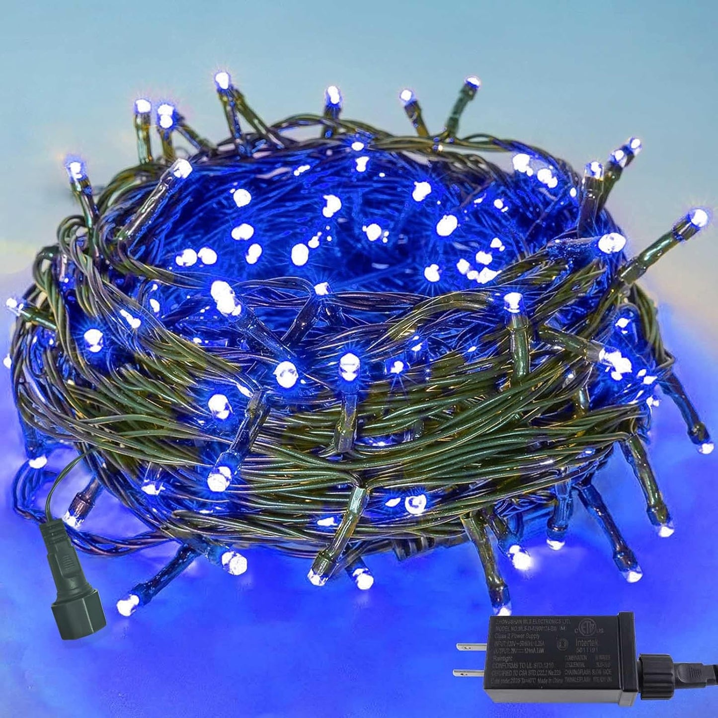 75.8 FT 200 LED Blue Christmas String Lights Outdoor & Indoor, Timer & Memory Function & 8 Modes, Extendable Ultra Bright Green Wire Mini Twinkle Lights for Xmas Tree Patio Holiday Party Garden Decor
