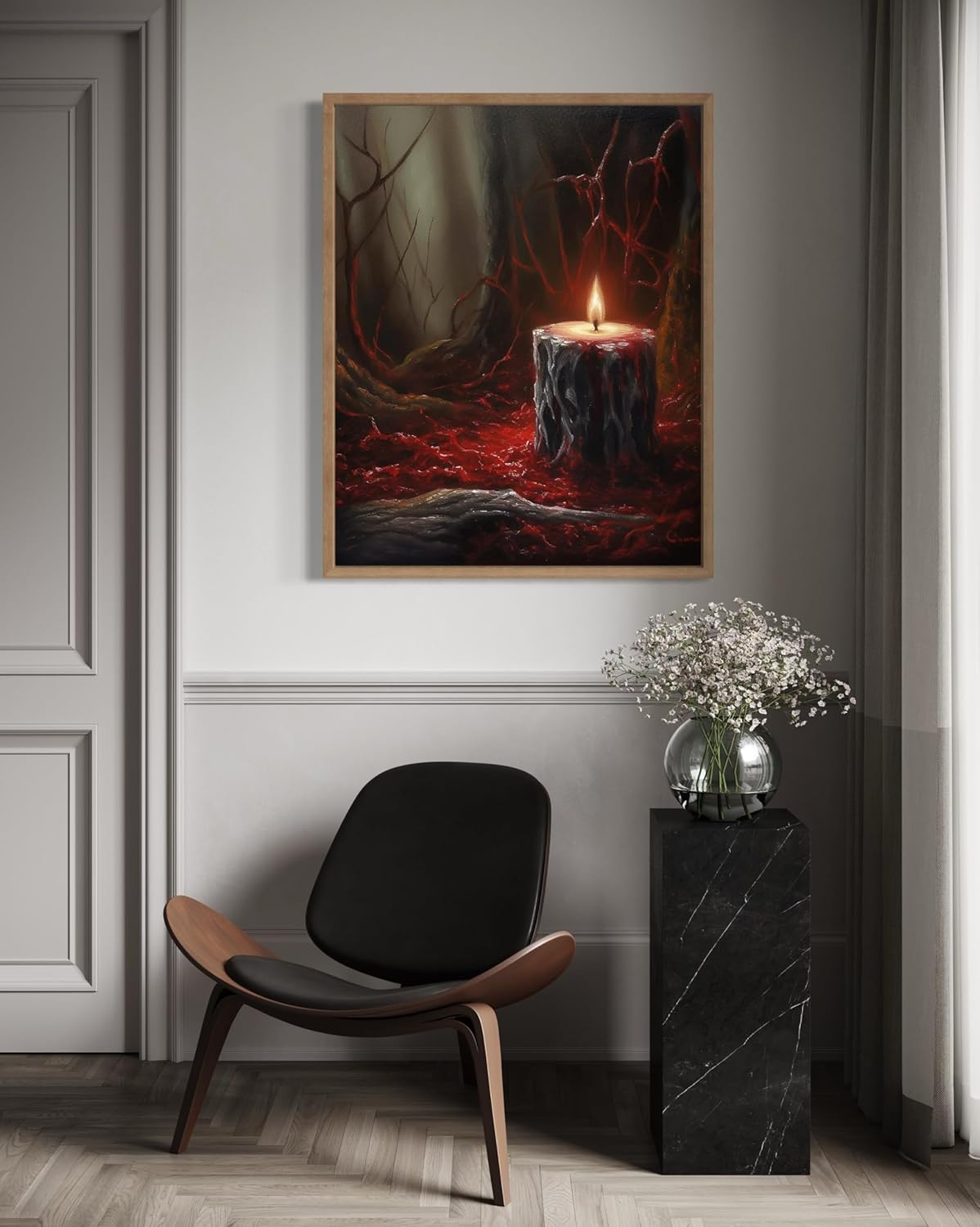 Gothic Candle Poster Art Print, Halloween Scary Vintage Wall Art Academia Spooky Painting Decoration for Horror Prints, Posters Bedroom Decor 89 (Gothic Candle, 11 x 14 inches, Wood Frame)