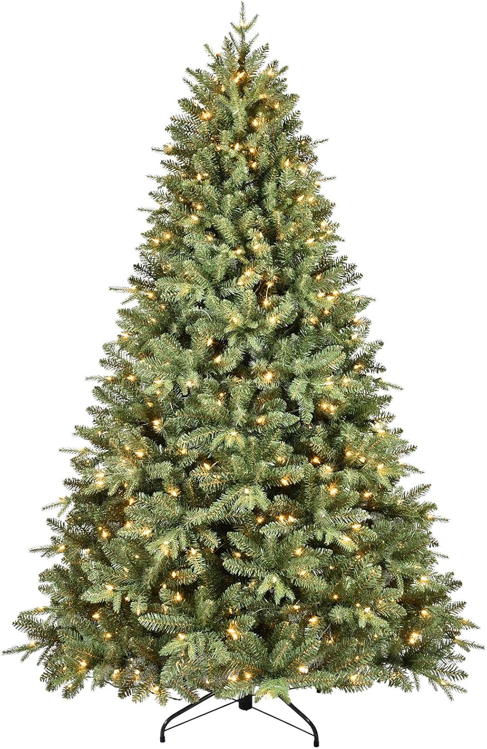 9FT Pre-Lit Artificial Christmas Tree with 3658 PE&PVC Mixed Branch Tips, 850 Warm White Lights, Hinged Premium Spruce Fake Xmas Trees, Green, Foldable Base