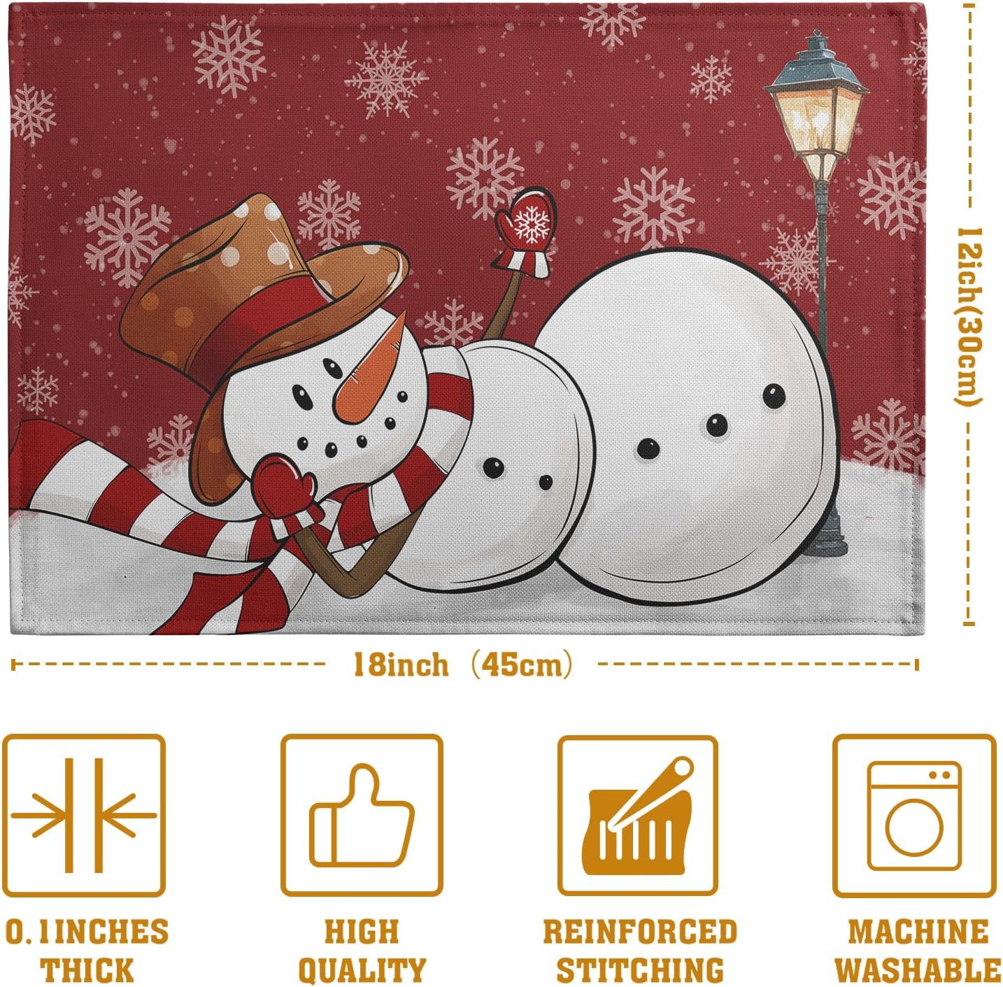 Red Snowman Snowflake Christmas Placemats Set of 4 Seasonal Winter Linen Table Mats 12x18 Inch Xmas Holiday Snow Farmhouse Rustic Washable Place Mat for Party Kitchen Dining Outdoor Indoor Decor