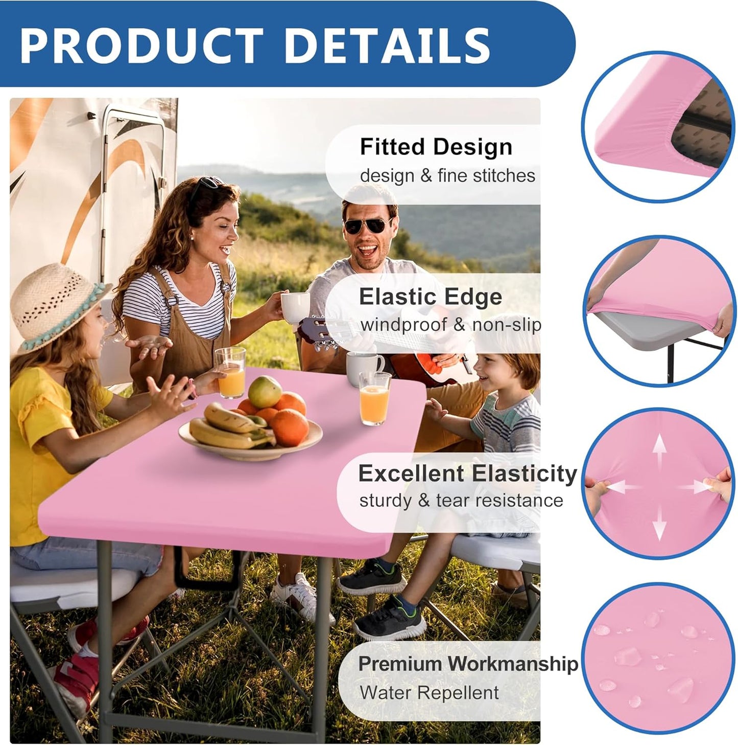 Fitted Tablecloth for 6 Foot Rectangle Tables-6 Pack Pink Elastic Outdoor Picnic Table Cover-Spandex Stretch Folding Table Cloths 6 ft for Camping Dining Room Patio Kitchen Banquet Party