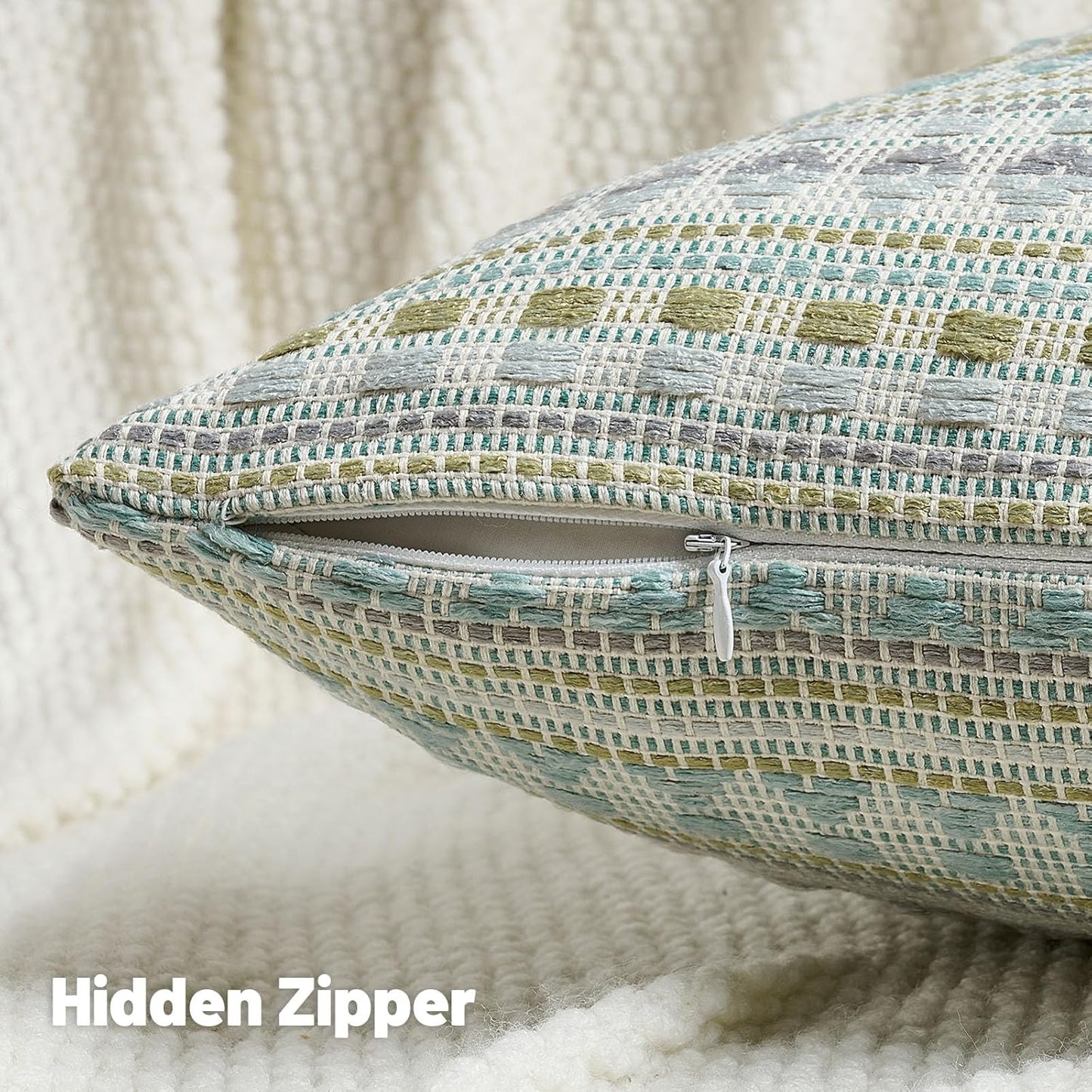 FUTEI Green Blue Decorative Throw Pillow Covers 20x20 Inch Set of 2,Soft Cozy Chenille Jacquard Textured Cushion Case,Boho Home Decor for Couch Bed Living Room