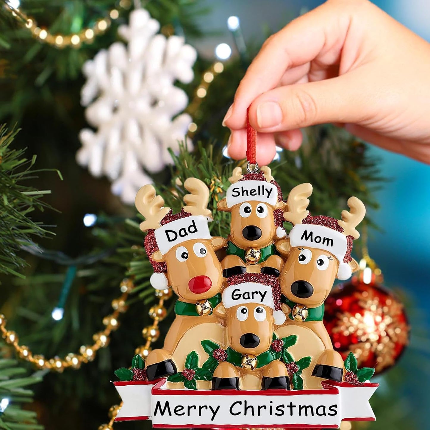 Personalized Christmas Ornaments 2025,Family of 2,3,4,5,6,7,8 Custom Reindeer Christmas Ornament,Customized Name Ornament,Xmas Ornaments,Customized Xmas Tree Decorations Gifts
