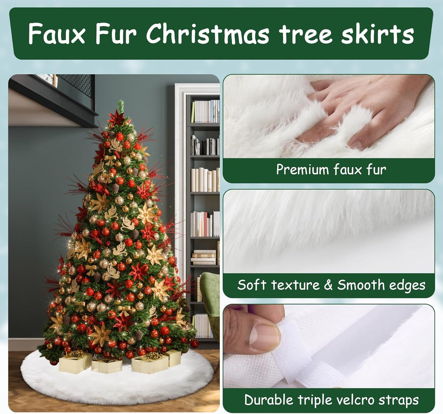 AOGU 36 Inch Faux Fur Christmas Tree Skirt White Plush Skirt for Merry Christmas Party Christmas Tree Decoration