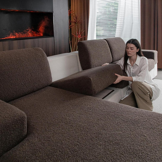 Couch Cushion Covers for Sectional Sofa, Stretch Soft Sofa Slipcovers Washable Wear-Resistant Universal Furniture Protector for Living Room(1 Piece Chair Cover, Brown)