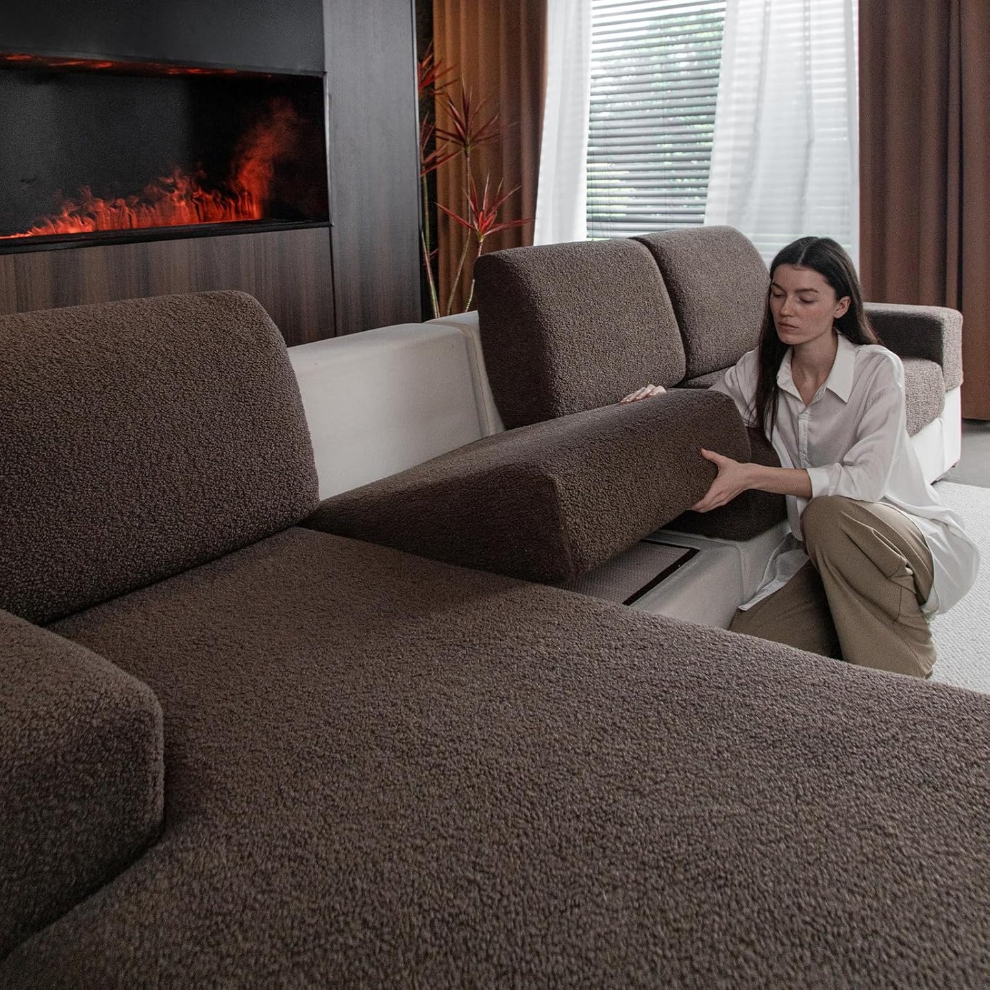 Couch Cushion Covers for Sectional Sofa, Stretch Soft Sofa Slipcovers Washable Wear-Resistant Universal Furniture Protector for Living Room(1 Piece Armrest Cover, Brown)