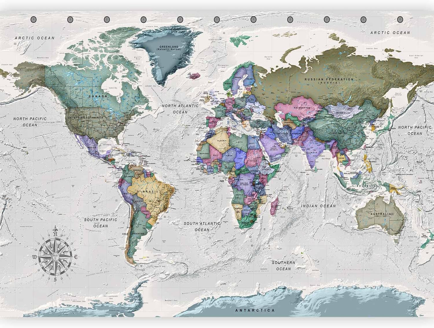 artgeist Premium Wall Mural World Map 138x101 in - XXL Non-Woven Wallpaper Fleece Wall Decor Photo Print Picture Image Design Home Map of The World k-A-0380-a-a