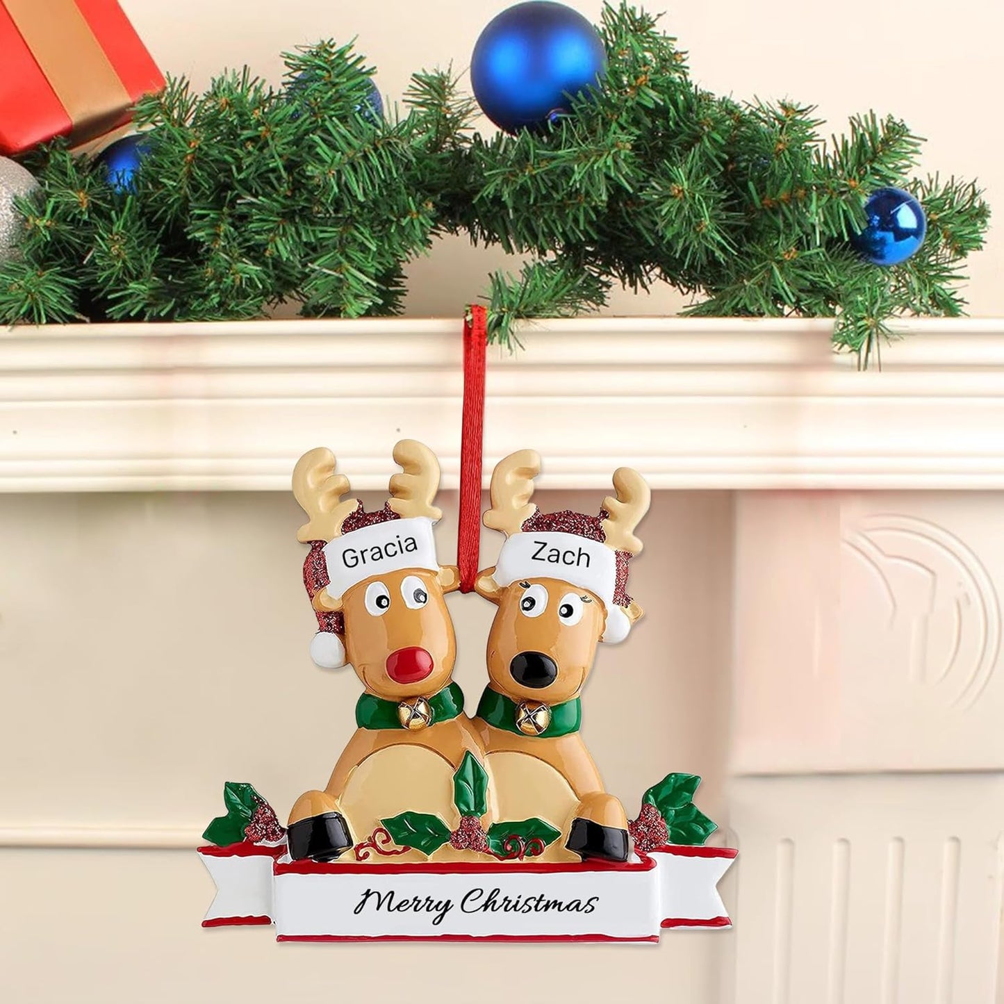 Personalized Christmas Ornaments 2025, Custom Reindeer Family Ornaments for Trees with Names, Handcrafted Christmas Deer Decorations for 2-8 Members, Meaningful Xmas Family of 2