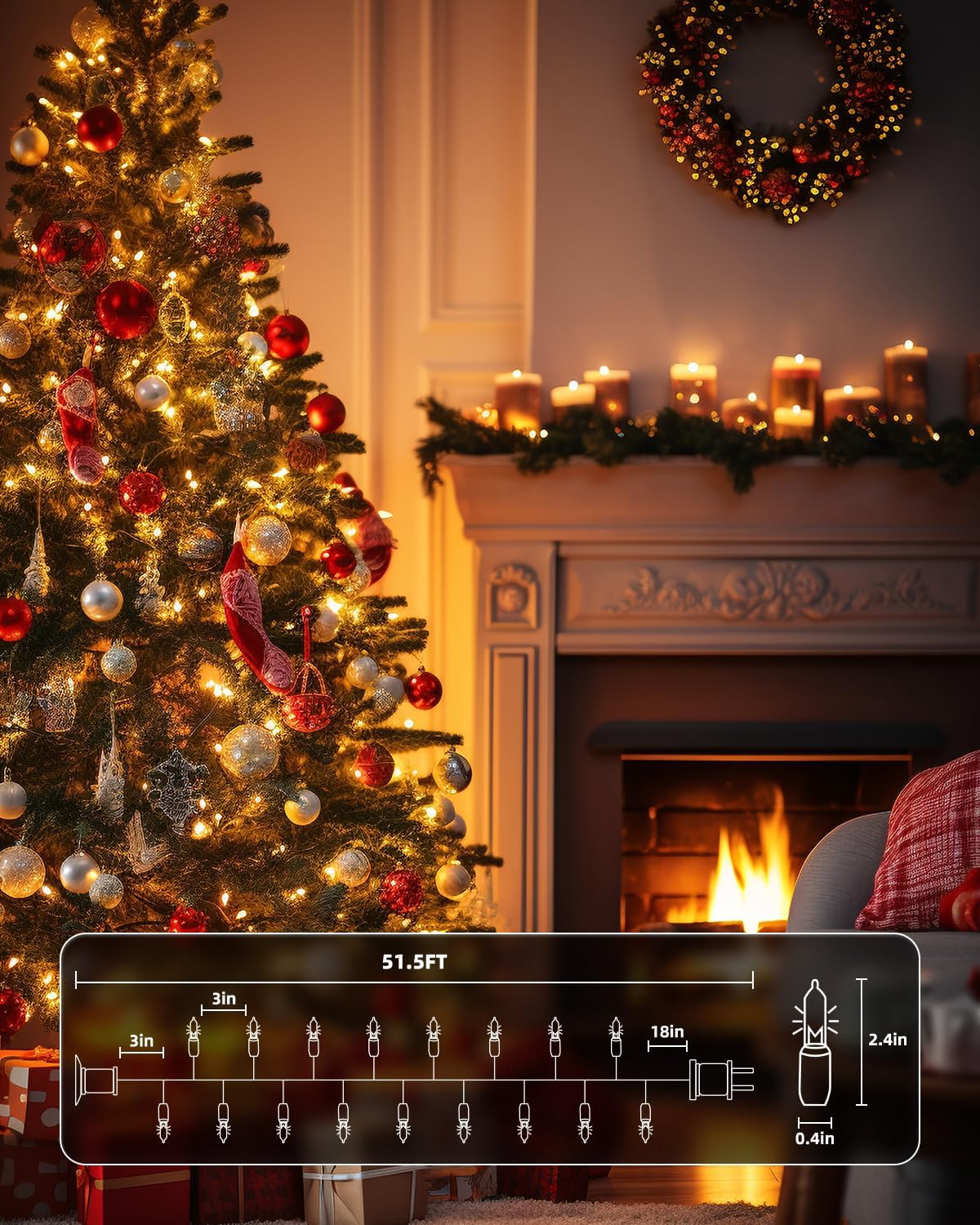 Brightown Clear Christmas String Lights, 200-Count 51.5ft Incandescent Bulb Mini Lights for Indoor Holiday Decor, Christmas Tree Garland Wedding Party Multi-Use Festival Decoration, White Wire