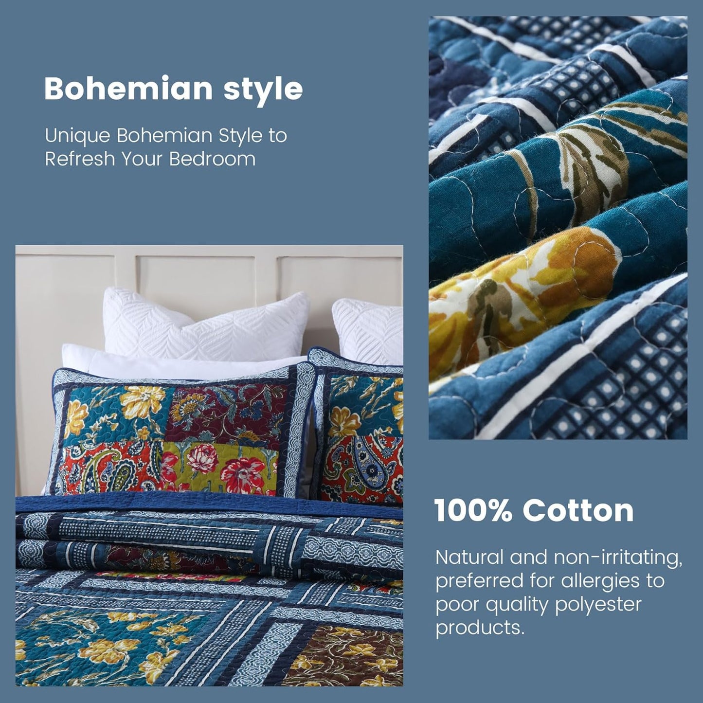 Secgo King Comforter Set for Bed - 100% Cotton Quilts Queen Size, Black Bedspreads (96 * 104 Inch) with 2 Pillow Shams