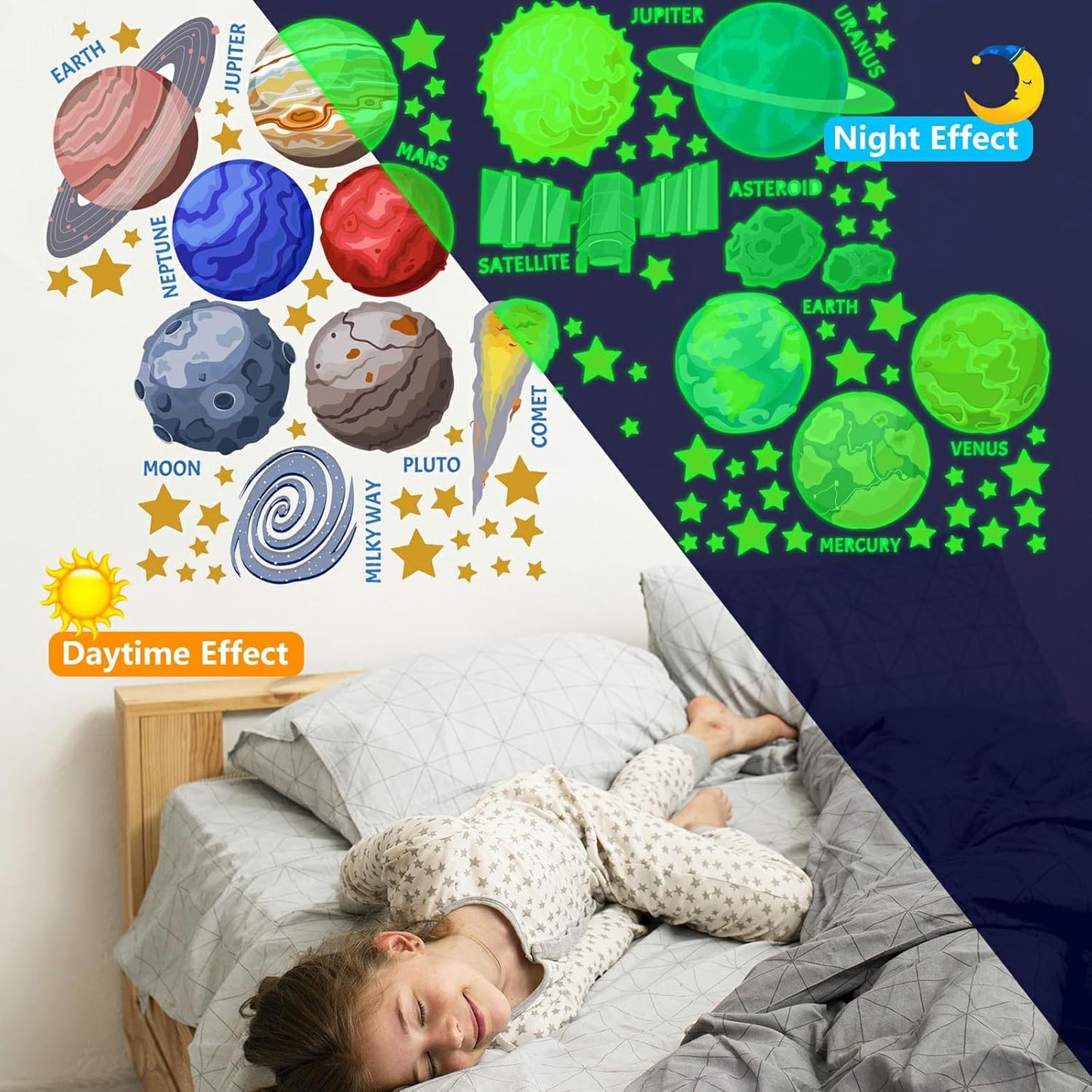 Glow in The Dark Stickers, 103 PCS Solar System Glow Stars Ceiling Stickers Galaxy Space Planets Wall Decals for Kids Boys Girls Bedroom Nursery Playroom Party Room Decor