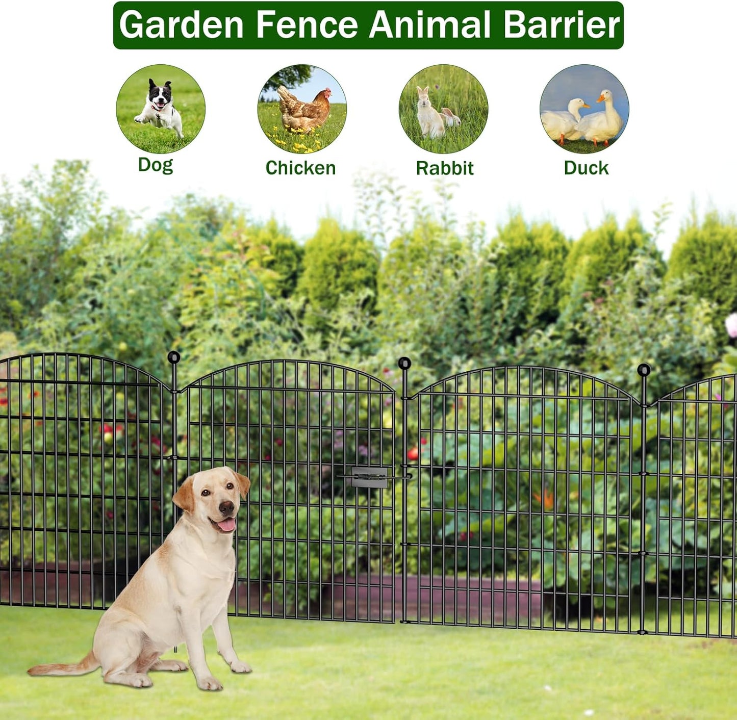 15 Panels Decorative Garden Fence with Gate - 32 in (H) x 35.4 ft (L) No Dig Dog Fence Outdoor for Yard, Rustproof Tall Garden Fencecing Panels, Animal Barrier Suitable for Yard Border, Patio
