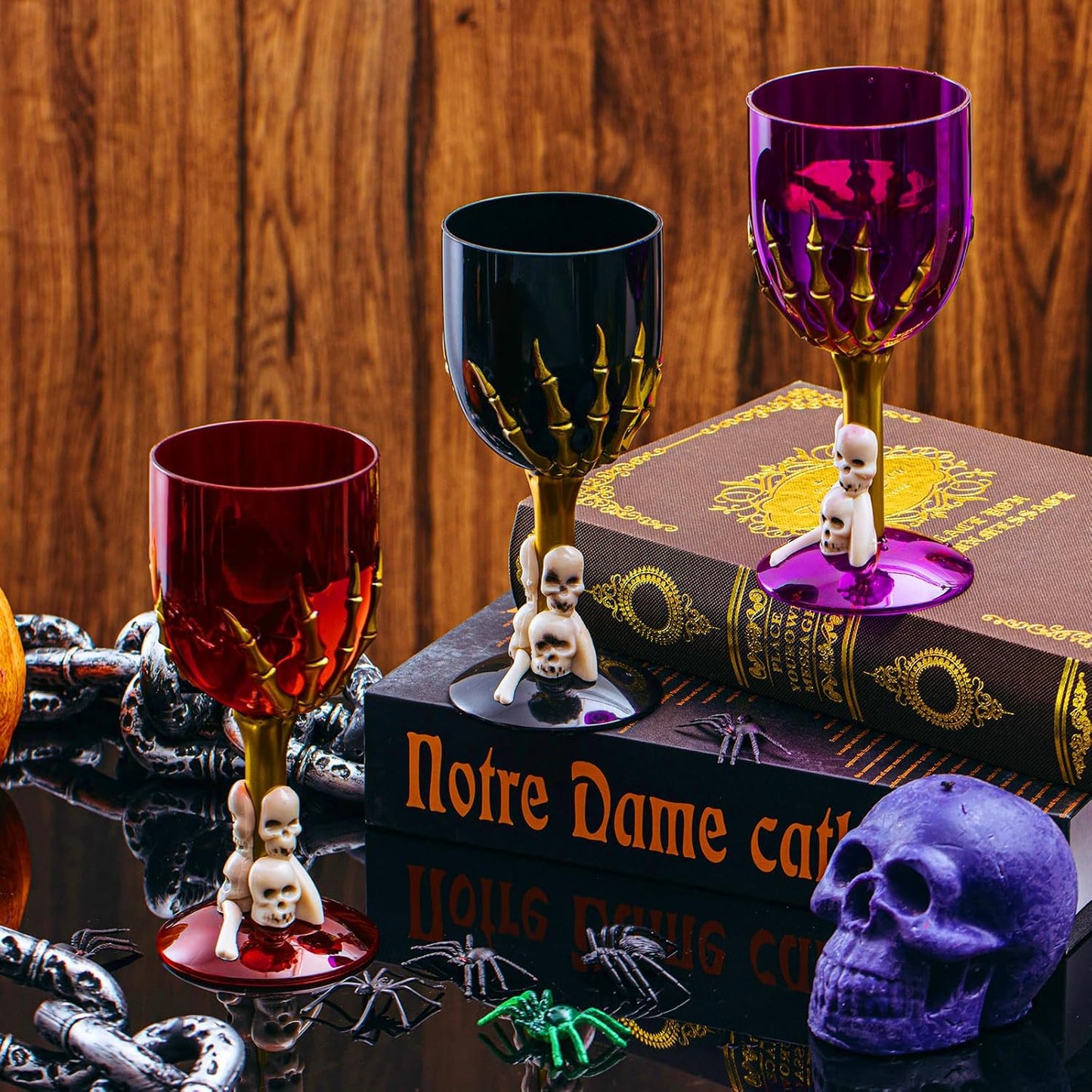 Sliner 12 Pcs Halloween Skull Claw Goblet Wine Cup 10 oz Gothic Skull Wine Goblet Skeleton Design Cup Creepy Claw Mug for Halloween Party Bar Fancy Haunted House Martini Drinking KTV Store