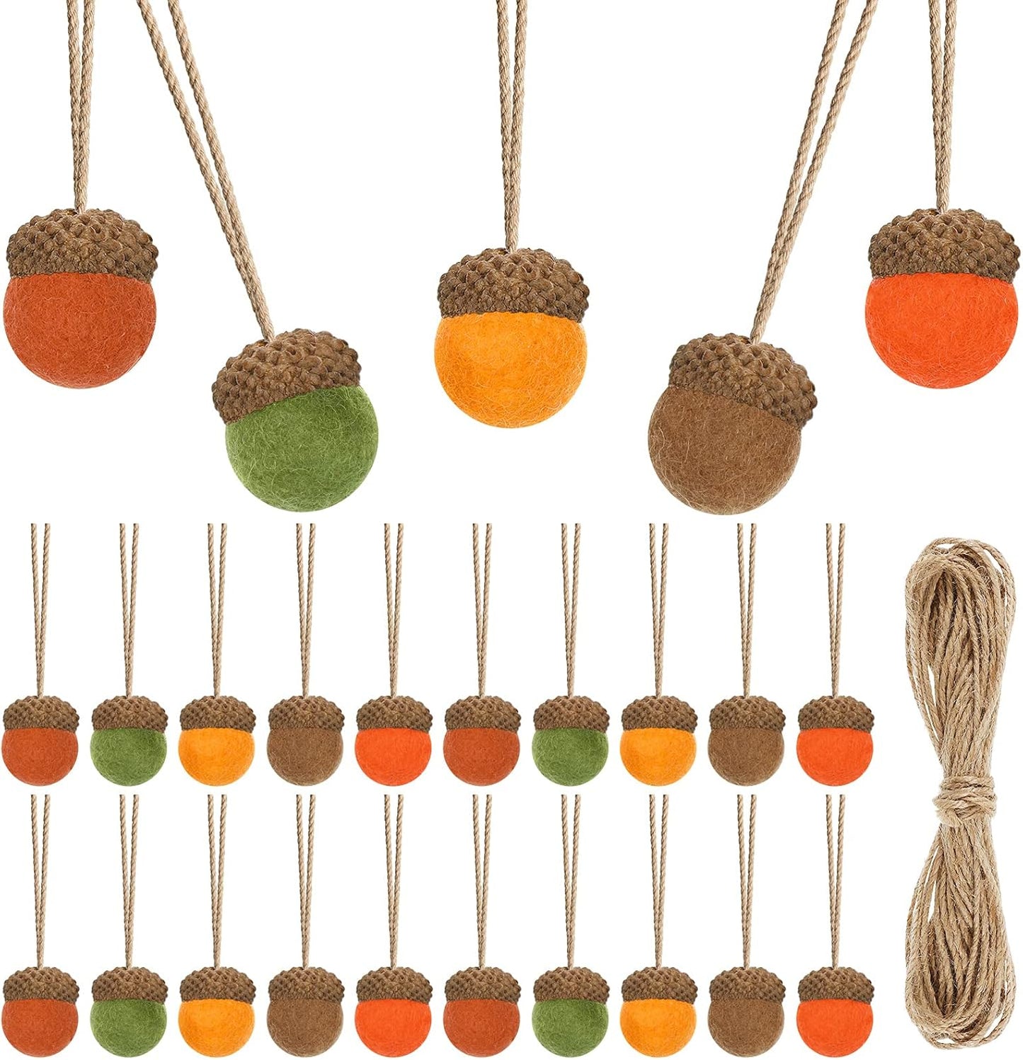Tatuo 25 Pcs Fall Felt Acorn Ornament Hanging Wool Felted Acorn Garland for Fall Tree Ornament Thanksgiving Felt Ball Pom Decor with Rope for Thanksgiving Christmas Tree Mantel Wall Home