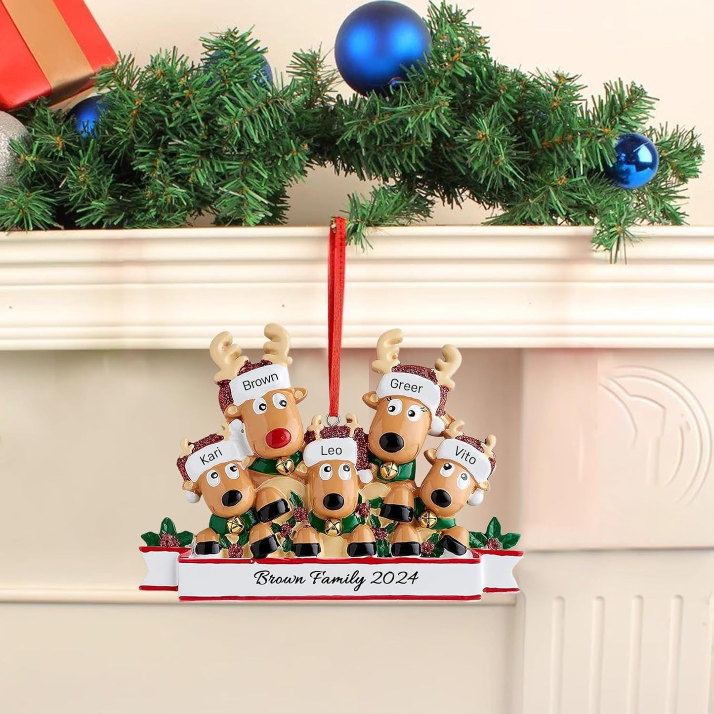 Personalized Christmas Ornaments 2025, Custom Reindeer Family Ornaments for Trees with Names, Handcrafted Christmas Deer Decorations for 2-8 Members, Meaningful Xmas Family of 5