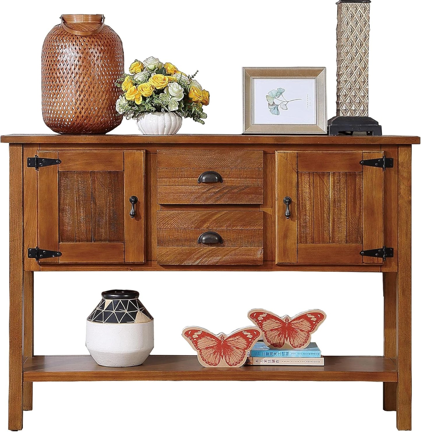 Solid Wood Farmhouse Console Table,Sofa Table with Storage Drawers and Shelves,Entryway Table for Entry Hallway Foyer,Fully Assembled (48" Brown)