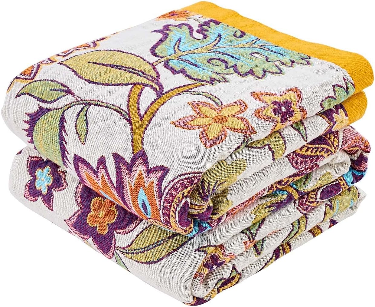 Boho Throw Blanket for Bed, 100% Cotton Soft Rustic Quilt Fall Blanket, 80"x90" Floral Printed Farmhouse Decor Bed Blankets, All Season Rustic Reversible Bohemian Throw Quilt