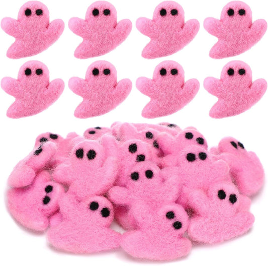 24 Pcs Halloween Felt Ghosts Wool Felted DIY Ornament Ghost for Halloween Party Decoration Home Indoor Outdoor Supplies(Pink)