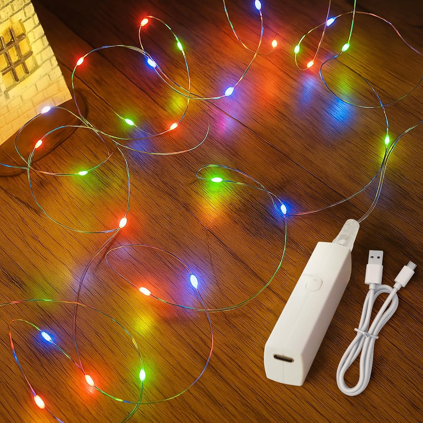 Lakumu 32FT(16*2) Fairy Lights Battery Operated String Lights, Rechargeable Twinkle Lights with Timer, Mini LED Lights for Bedroom, Christmas Decorations, Wedding, Centerpiece Table Decor Multicolor