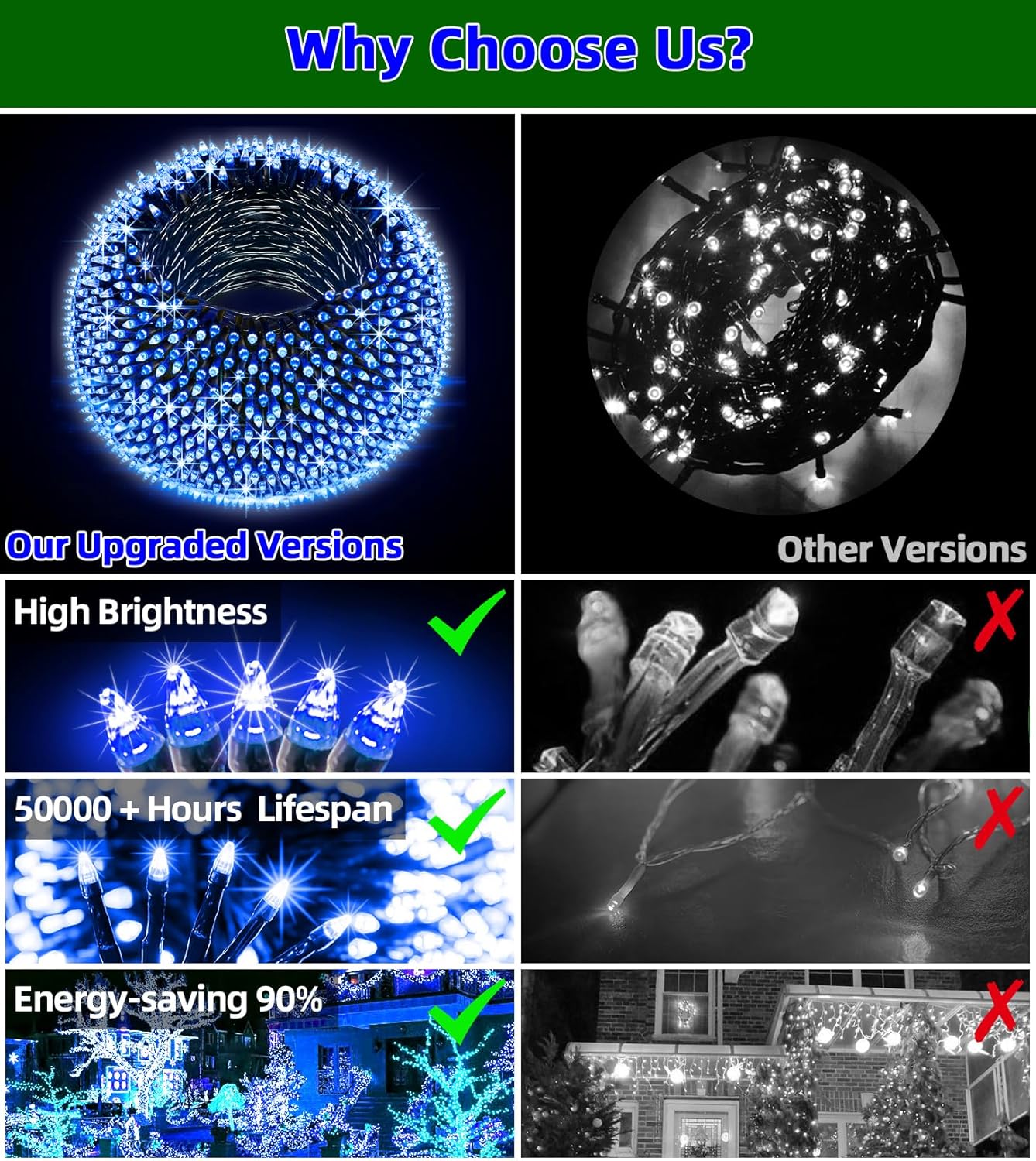 750 LED 240FT Christmas Lights Outdoor,12 Lighting Modes Christmas String Lights with Timer, Dimmable BlueLED StringLightsWaterproof for Yard Tree Wedding Party Holiday Decor Blue