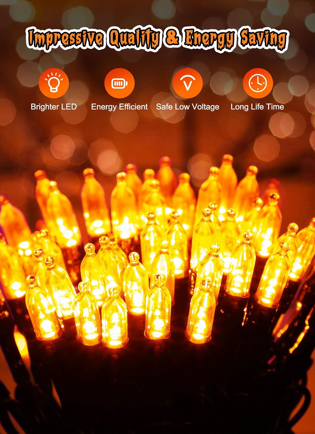 Battery Operated Halloween Indoor String Lights, 8 ft 20 LED Orange Mini Cluster Tree Lights with Timer, Indoor Outdoor Patio Garland Window Decor for Party Christmas Halloween Decorations