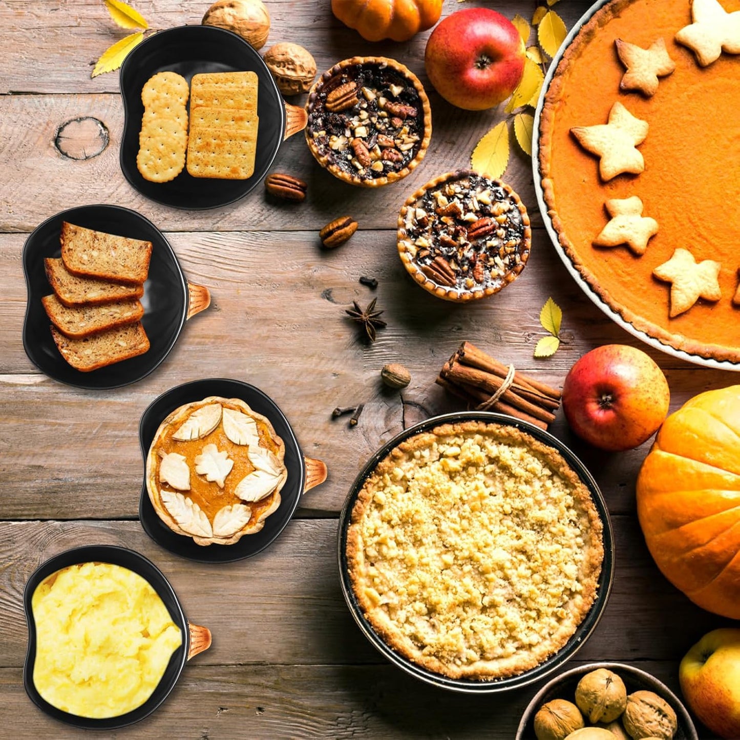 Kolewo4ever 12 Pieces Fall Ceramic Pumpkin Bowl 6 Ounces Ramekins Small Pumpkin Shaped Bowls Orange Dinnerware Decoration for Fall Halloween Serving Dip, Sauce, Condiments,Snack (Black)