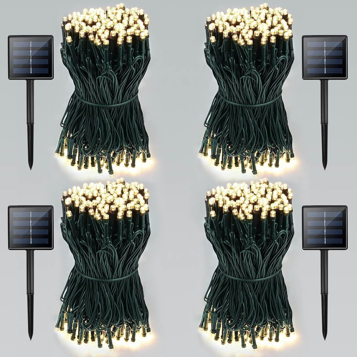 4 Pack Total 800 LED Solar Christmas Lights Outdoor, Solar String Lights for Outside with 8 Modes, Waterproof Green Wire Solar Powered Tree Light for Xmas Party Yard Garden Decorations (Warm White)