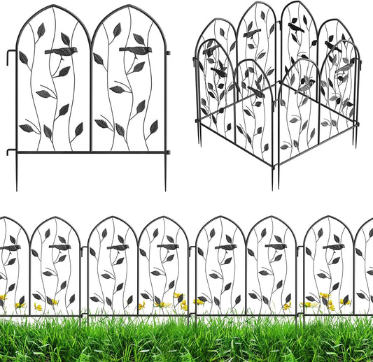 Decorative Garden Fence 4 Pack - 24in(H) x 10Ft(L), Metal Garden Fencing Panel, Landscape Pathway Edge Iron Picket Fence Panels (Balck)