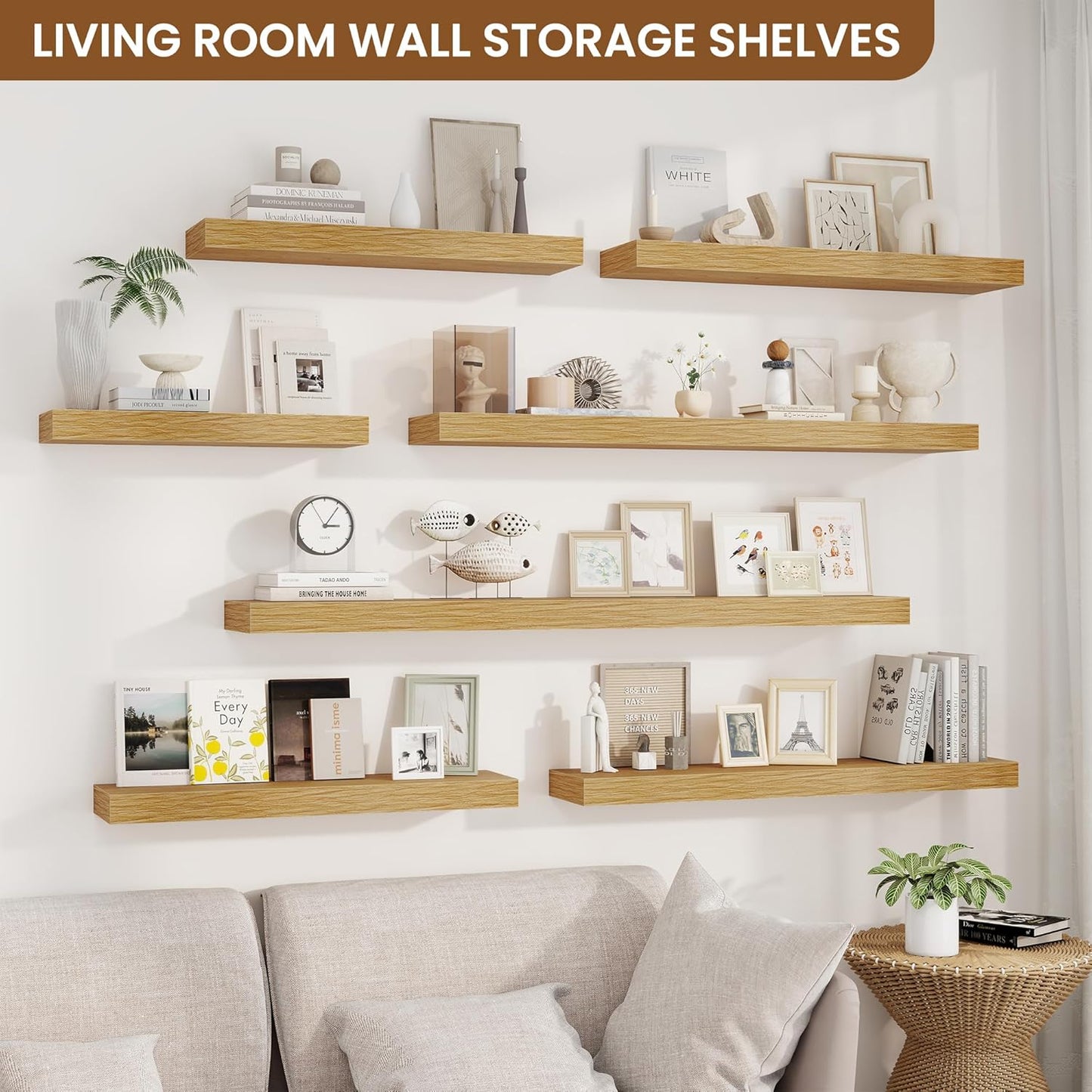 fuqing Floating Shelves for Wall, Bathroom Shelf Wall Mounted for Storage, Shelves with Invisible Bracket for Bedroom, Kitchen, Living Room, Farmhouse Small Book Shelf, 32 Inch Set of 2, Oak