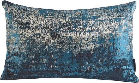 THE-TINOART Teal & Gold Embroidered Jacquard Pillow Cover 12x20 Inches – Luxury Reversible Decorative Throw Pillow Cover with Gold Thread & Velvet Backing, Elegant Holiday Home Decor