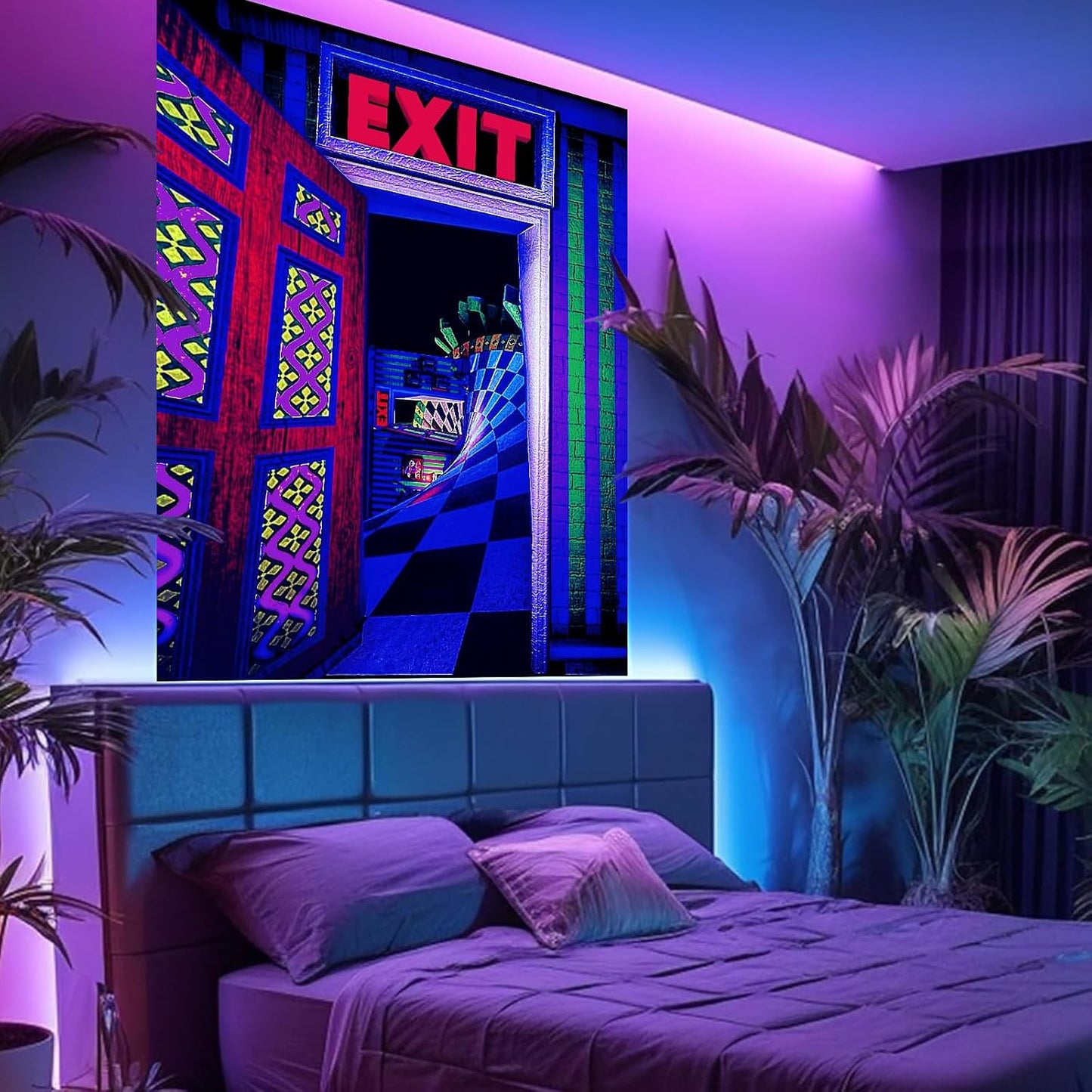3D Exit Blacklight Tapestry Wall Decor for Men Bedroom, Trippy 3D Illusion Glow in the Dark Wall Hanging Backdrop for Men Guys Game Room, UV Reactive 3D Poster for Living Room Dorm 39x51 Inches