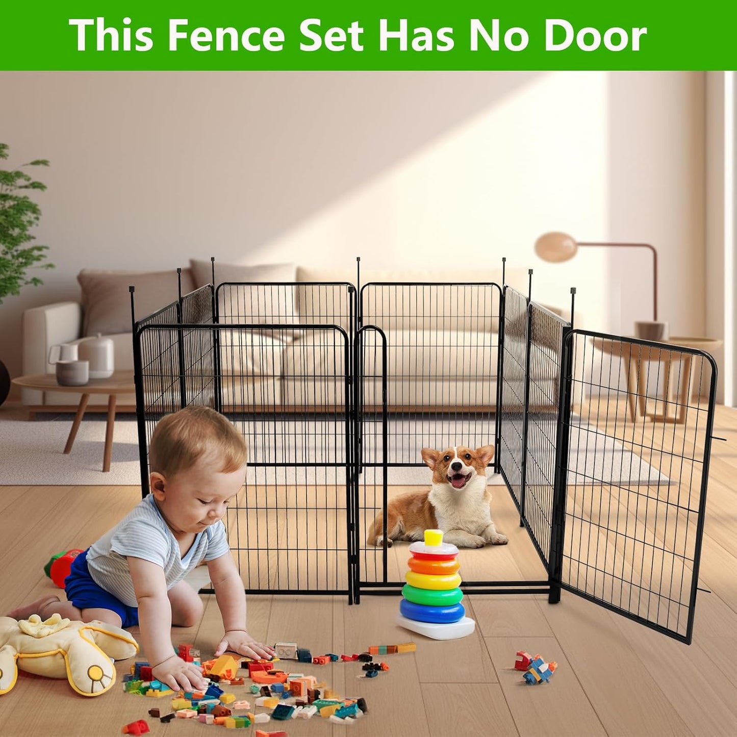 Garden Fence 36 Inch 14 Panels Without Gate,Black Dog Pen Wide Door,Be Suitable for Inside and Outside,Low Threshold Total 31 Ft(l) Garden Fence for Yard and Dog,