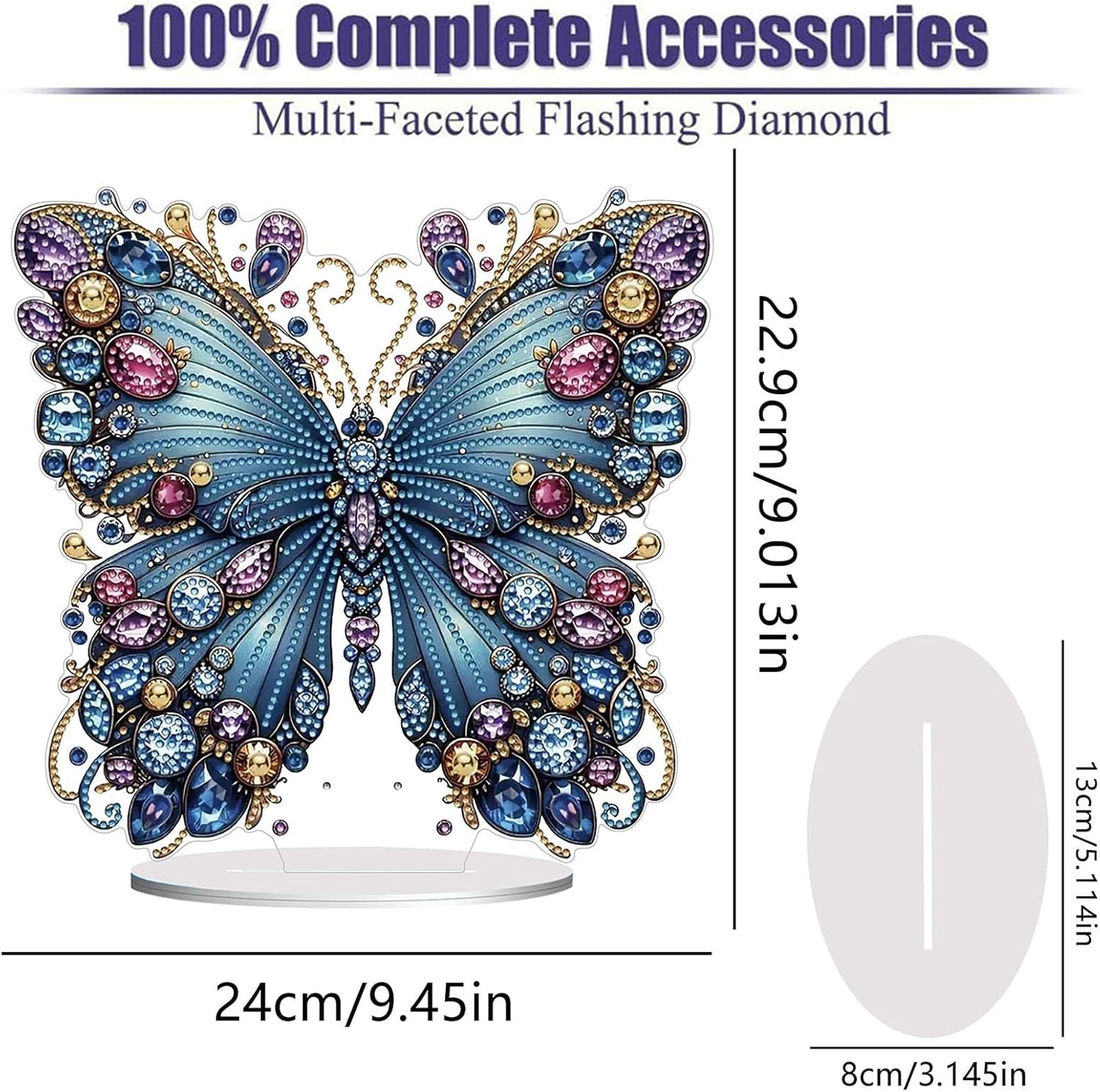 Diamond Painting Kits for Adults Beginners, 5D Full Drill Flowers and Butterfly Crystal Art Desktop Ornament, DIY Single Sided Home Office Desk Decor, Creative Craft Gift Set with Tools