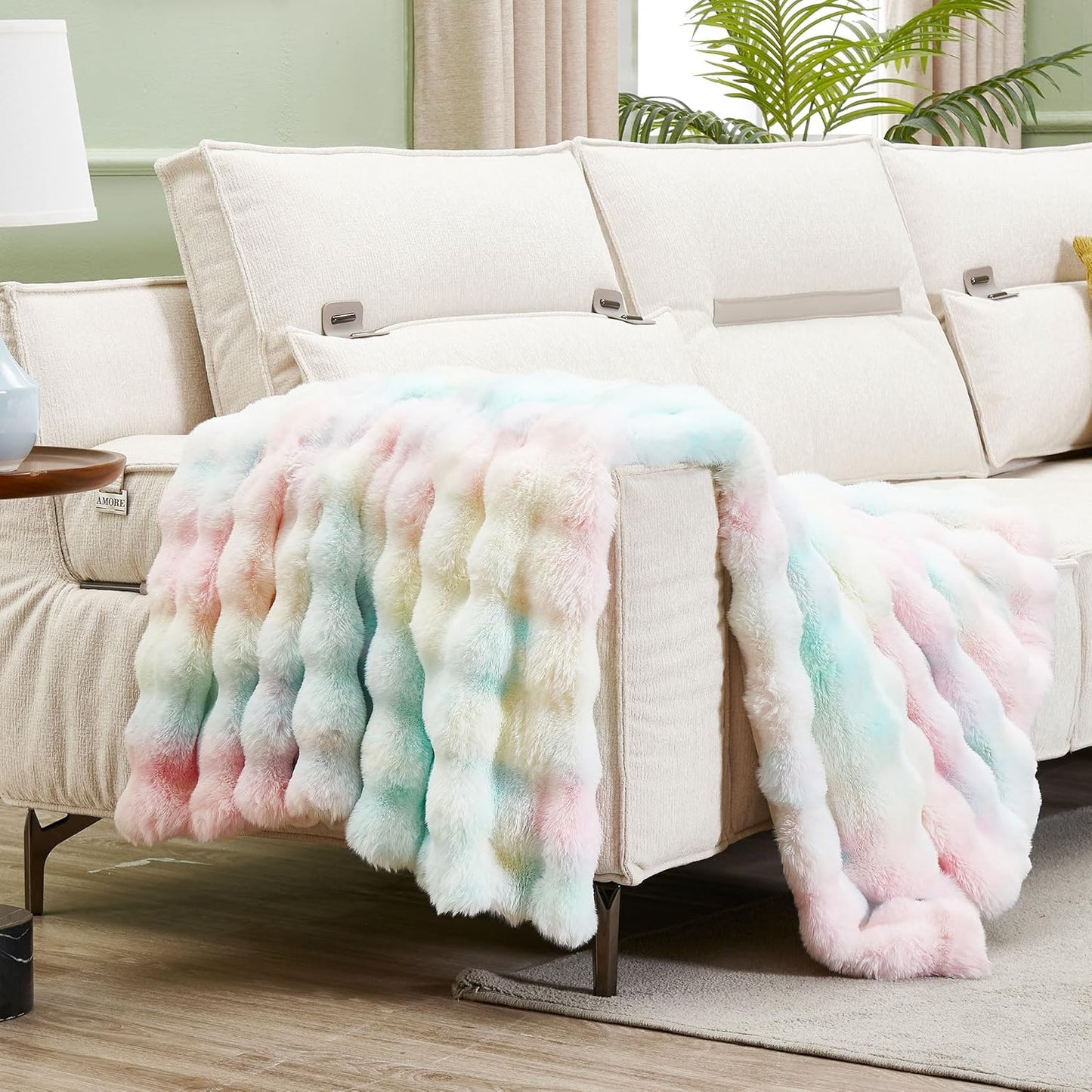 DREAMNINE Decorative Colorful Soft Thick Faux Fur Throw Blanket for Kids Girl Women 50" x 60",Luxury Rainbow Tie-dey Fleece Fuzzy Blankets,Warm Cozy Plush Furry Blankets for Winter,Cute Lovely Blanket