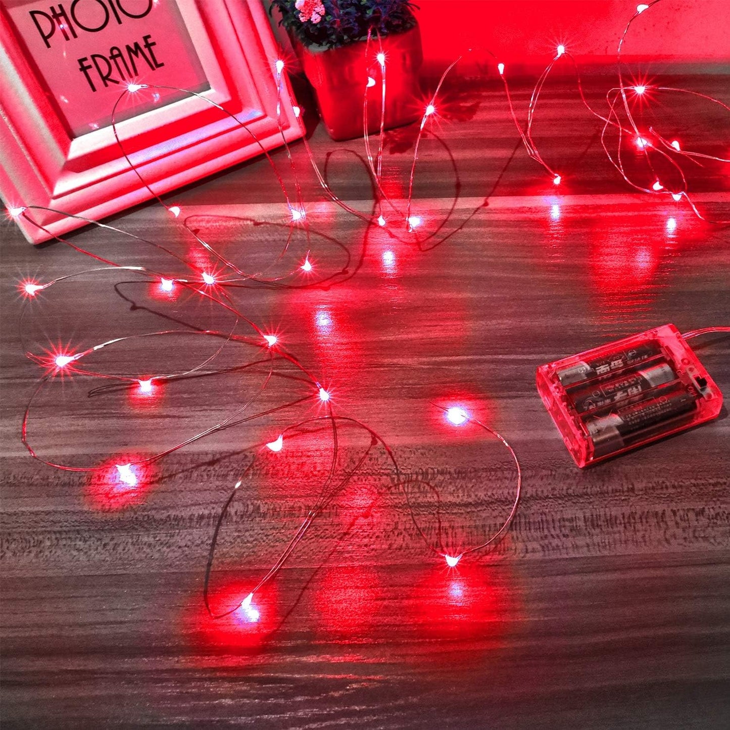 Led Fairy Lights Battery Operated, 2 Packs Mini Battery Powered Copper Wire Starry Fairy Lights for Bedroom, Christmas, Parties, Wedding, Centerpiece, Decoration (5m/16ft Red)